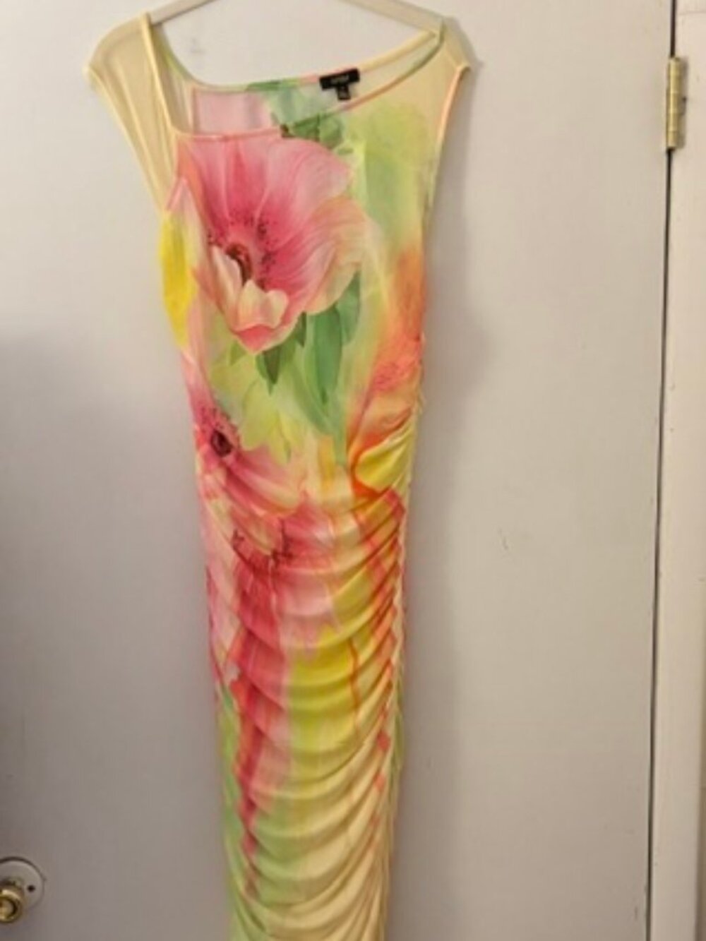AFRM Yellow & Pink Floral Mesh Maxi Dress, Sz L, NWT